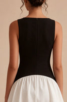 Load image into Gallery viewer, Bateau Neck A Line Black and White Cocktail Dress
