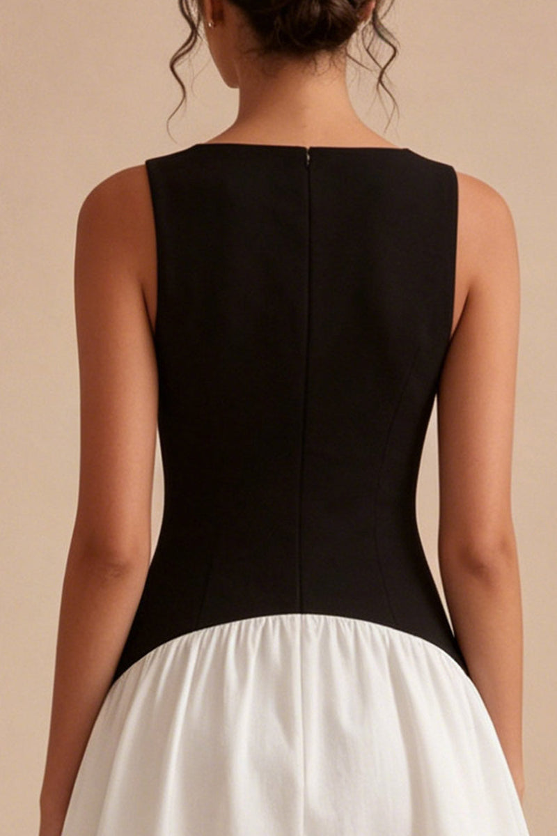 Load image into Gallery viewer, Bateau Neck A Line Black and White Cocktail Dress