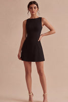 Load image into Gallery viewer, Simple Boat Neck A Line Satin Little Black Dress