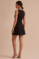 Load image into Gallery viewer, Simple Boat Neck A Line Satin Little Black Dress