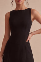 Load image into Gallery viewer, Simple Boat Neck A Line Satin Little Black Dress
