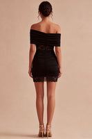 Load image into Gallery viewer, Tight Off the Shoulder Little Black Dress with Lace
