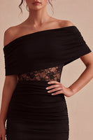 Load image into Gallery viewer, Tight Off the Shoulder Little Black Dress with Lace
