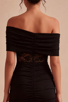 Load image into Gallery viewer, Tight Off the Shoulder Little Black Dress with Lace