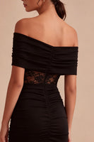 Load image into Gallery viewer, Tight Off the Shoulder Little Black Dress with Lace