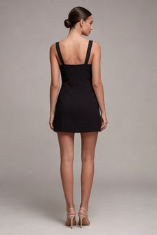 Tight Thick Straps Little Black Dress with Bow