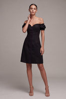 Load image into Gallery viewer, A Line Off the Shoulder Little Black Dress with Flounces