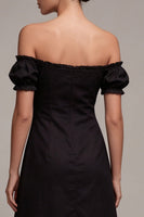 Load image into Gallery viewer, A Line Off the Shoulder Little Black Dress with Flounces