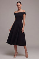 Load image into Gallery viewer, A Line Off the Shoulder Midi Little Black Dress