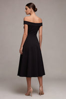 Load image into Gallery viewer, A Line Off the Shoulder Midi Little Black Dress