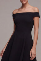 Load image into Gallery viewer, A Line Off the Shoulder Midi Little Black Dress