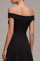 Load image into Gallery viewer, A Line Off the Shoulder Midi Little Black Dress