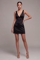 Load image into Gallery viewer, V-Neck Black Tight Backless Satin Little Black Dress