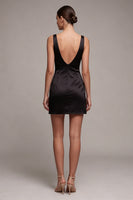 Load image into Gallery viewer, V-Neck Black Tight Backless Satin Little Black Dress