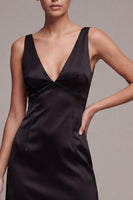 Load image into Gallery viewer, V-Neck Black Tight Backless Satin Little Black Dress