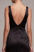 Load image into Gallery viewer, V-Neck Black Tight Backless Satin Little Black Dress
