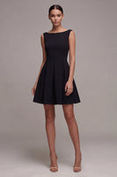 Load image into Gallery viewer, A Line Simple Boat Neck Little Black Dress