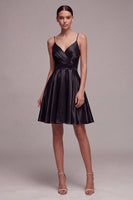 Load image into Gallery viewer, Spaghetti Straps A Line Ruched Little Black Dress
