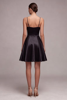 Spaghetti Straps A Line Ruched Little Black Dress