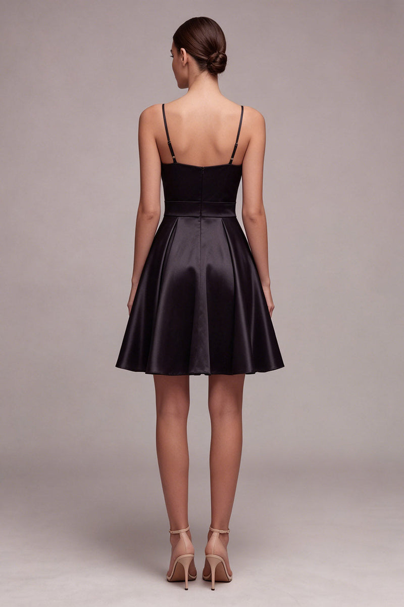 Load image into Gallery viewer, Spaghetti Straps A Line Ruched Little Black Dress