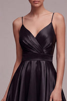 Load image into Gallery viewer, Spaghetti Straps A Line Ruched Little Black Dress
