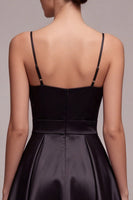 Load image into Gallery viewer, Spaghetti Straps A Line Ruched Little Black Dress