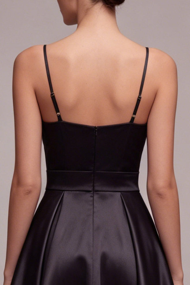 Load image into Gallery viewer, Spaghetti Straps A Line Ruched Little Black Dress