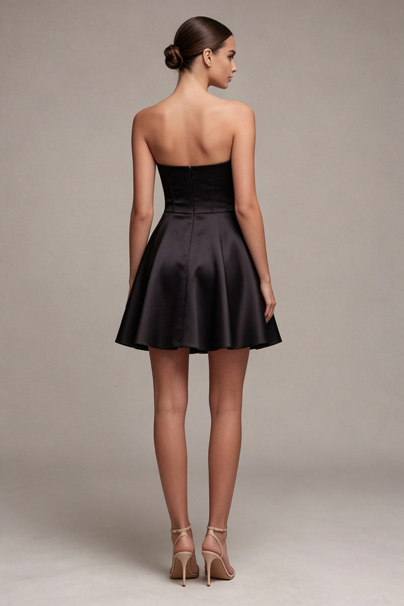 Load image into Gallery viewer, Corset Strapless A Line Little Black Dress with Pockets