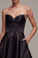 Load image into Gallery viewer, Corset Strapless A Line Little Black Dress with Pockets