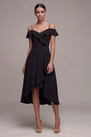 Load image into Gallery viewer, Cold Shoulder High Low A Line Little Black Dress with Ruffles