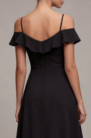 Load image into Gallery viewer, Cold Shoulder High Low A Line Little Black Dress with Ruffles