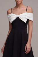 Load image into Gallery viewer, Black and White A Line Cold Shoulder Cocktail Dress with Bow