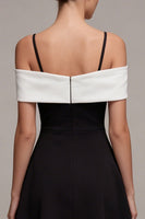 Load image into Gallery viewer, Black and White A Line Cold Shoulder Cocktail Dress with Bow