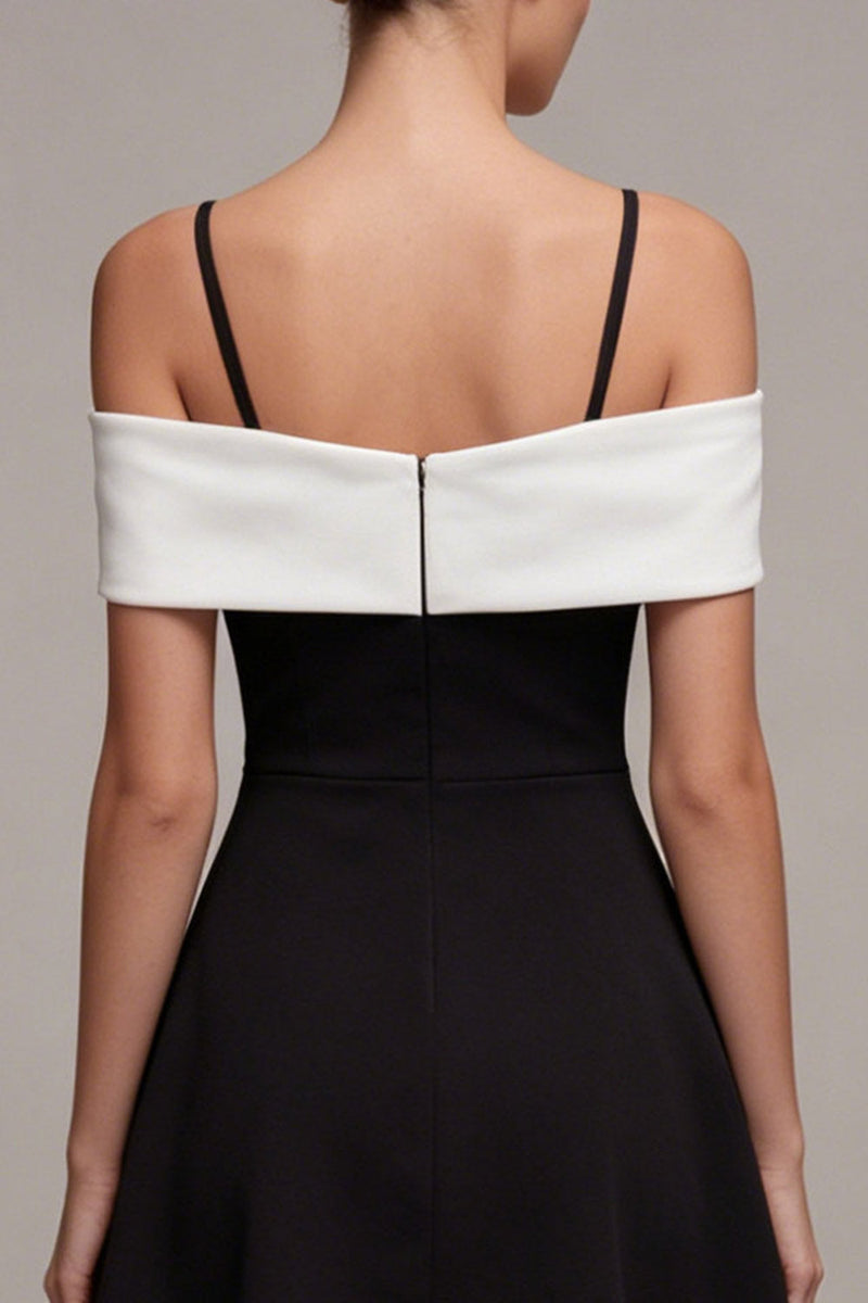 Load image into Gallery viewer, Black and White A Line Cold Shoulder Cocktail Dress with Bow