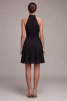 Simple A Line High Neck Little Black Dress