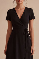 Load image into Gallery viewer, A Line High Low Short Sleeves V-Neck Little Black Dress with Pockets