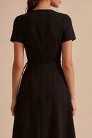 Load image into Gallery viewer, A Line High Low Short Sleeves V-Neck Little Black Dress with Pockets