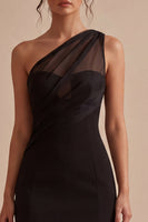 Load image into Gallery viewer, One Shoulder Tight Ruched Mesh Little Black Dress