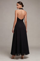 Load image into Gallery viewer, Halter Backless A Line Maxi Black Formal Dress