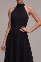 Load image into Gallery viewer, Halter Backless A Line Maxi Black Formal Dress