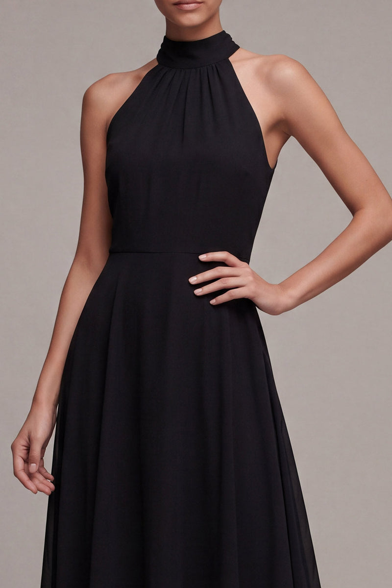 Load image into Gallery viewer, Halter Backless A Line Maxi Black Formal Dress