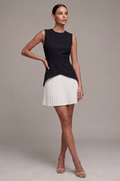 Load image into Gallery viewer, Black and White Round Neck A Line Cocktail Dress with Pleats