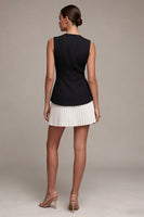 Load image into Gallery viewer, Black and White Round Neck A Line Cocktail Dress with Pleats
