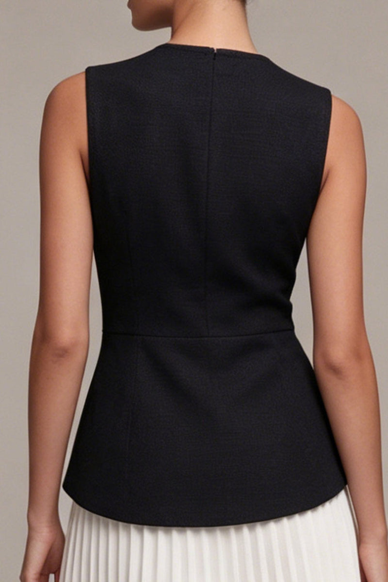 Load image into Gallery viewer, Black and White Round Neck A Line Cocktail Dress with Pleats