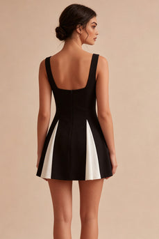 Thick Straps Black and White A Line Short Cocktail Dress