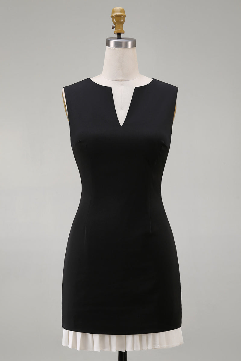 Load image into Gallery viewer, Simple Tight Black V Neck Cocktail Dress with Pleats