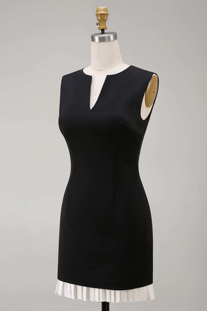 Load image into Gallery viewer, Simple Tight Black V Neck Cocktail Dress with Pleats