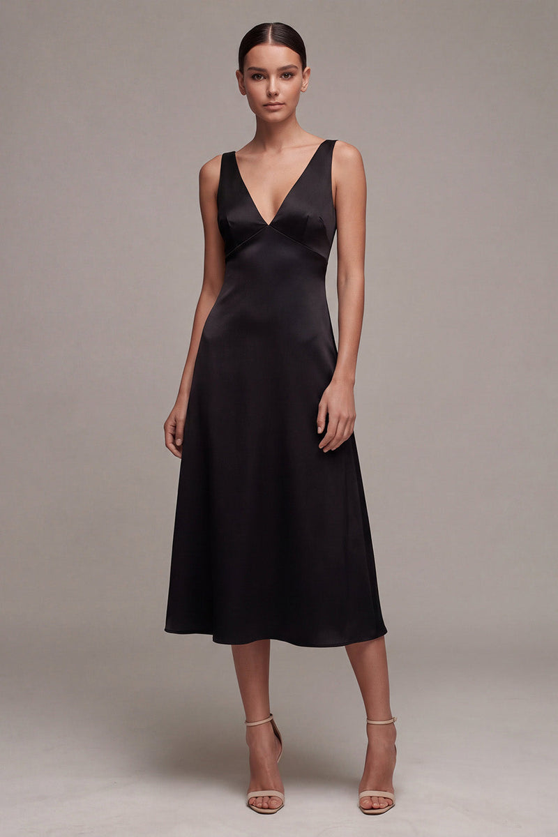 Load image into Gallery viewer, A Line V-Neck Backless Midi Formal Dress