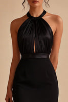 Load image into Gallery viewer, Keyhole Round Neck Tight Ruched Little Black Dress