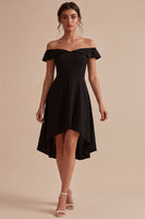 Load image into Gallery viewer, A Line High Low Off the Shoulder Little Black Dress